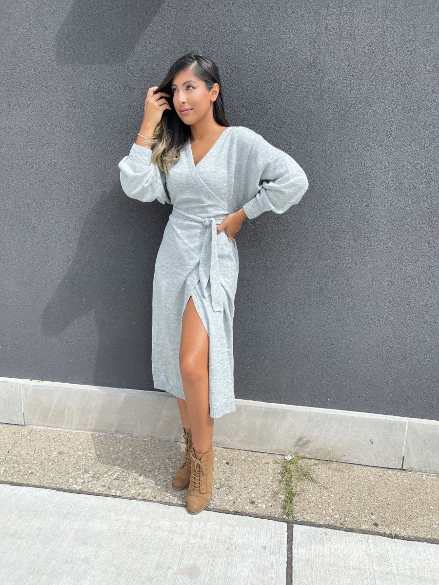 Clothing LANGsura | Tallulah Sweater Wrap Dress Heather Grey